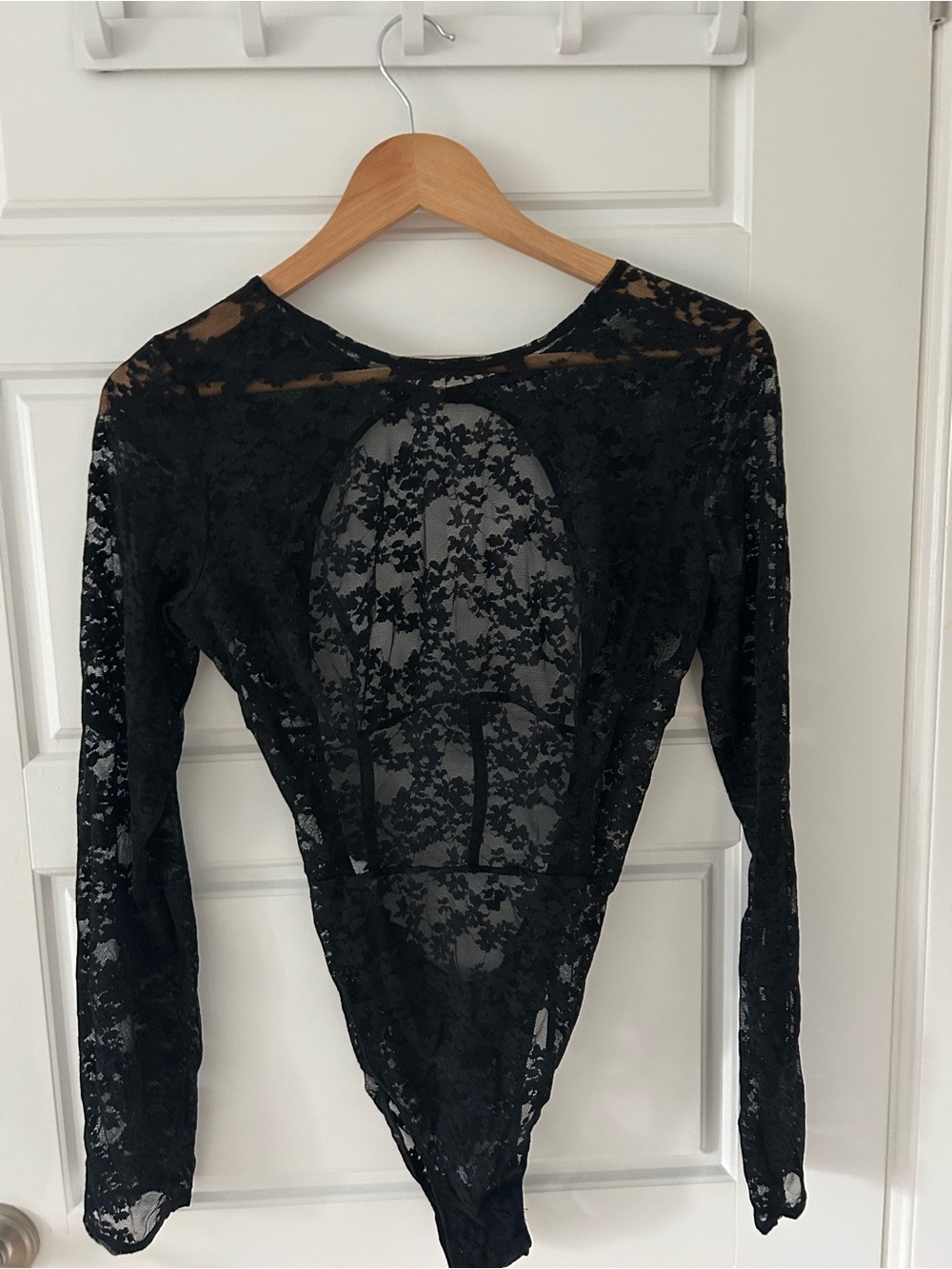 La Senza Black Lace Long-Sleeve Bodysuit